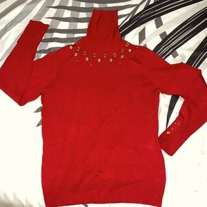 Red turtle neck top
